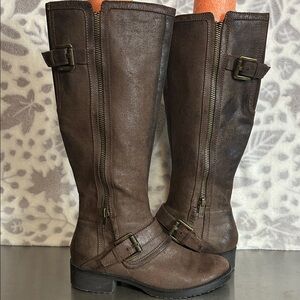 Baretraps Odessa brown distressed faux suede tall riding boots 7.5